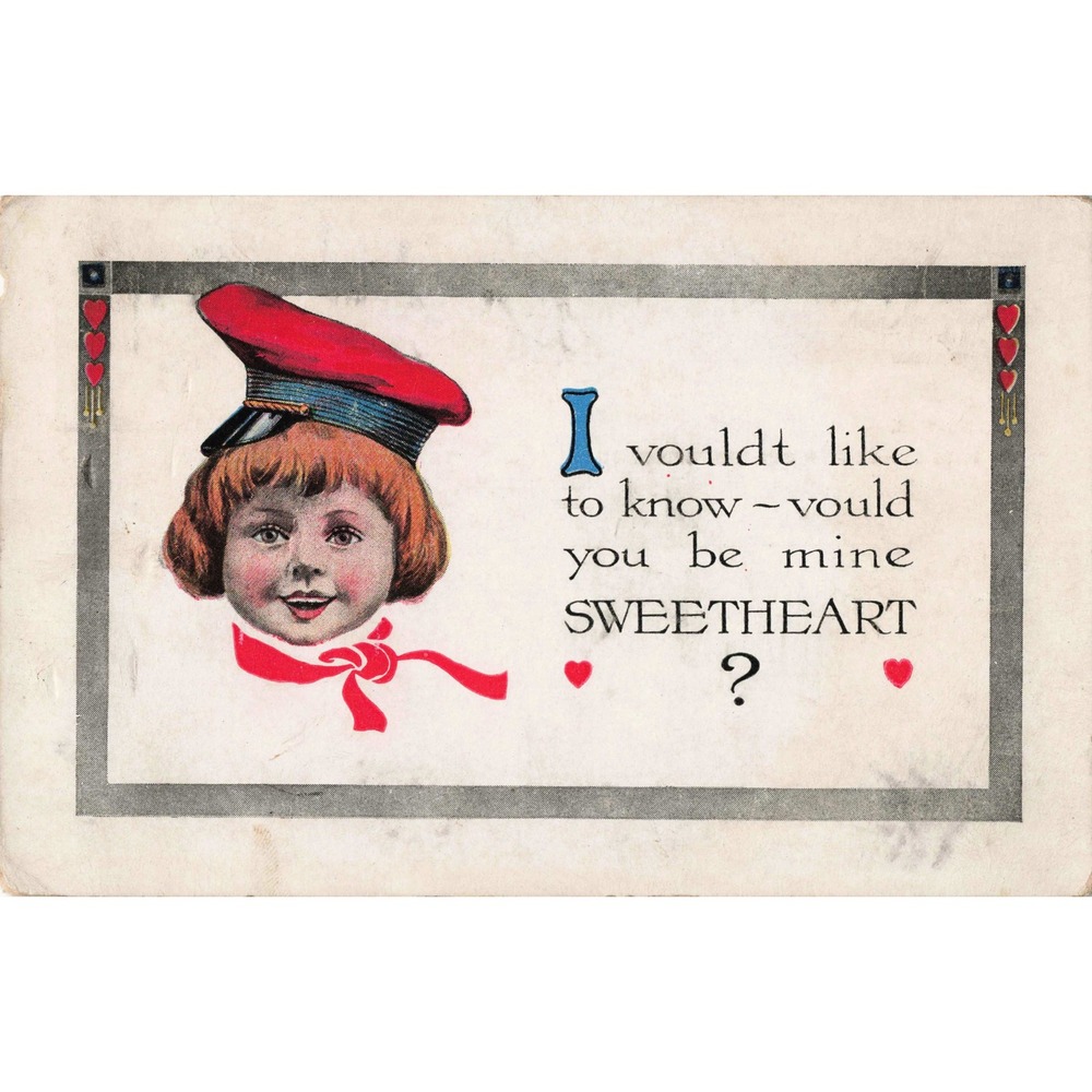 Vtg 1916 Valentine Postcard Child Red Cap Sweetheart Pink Perfection No 9003